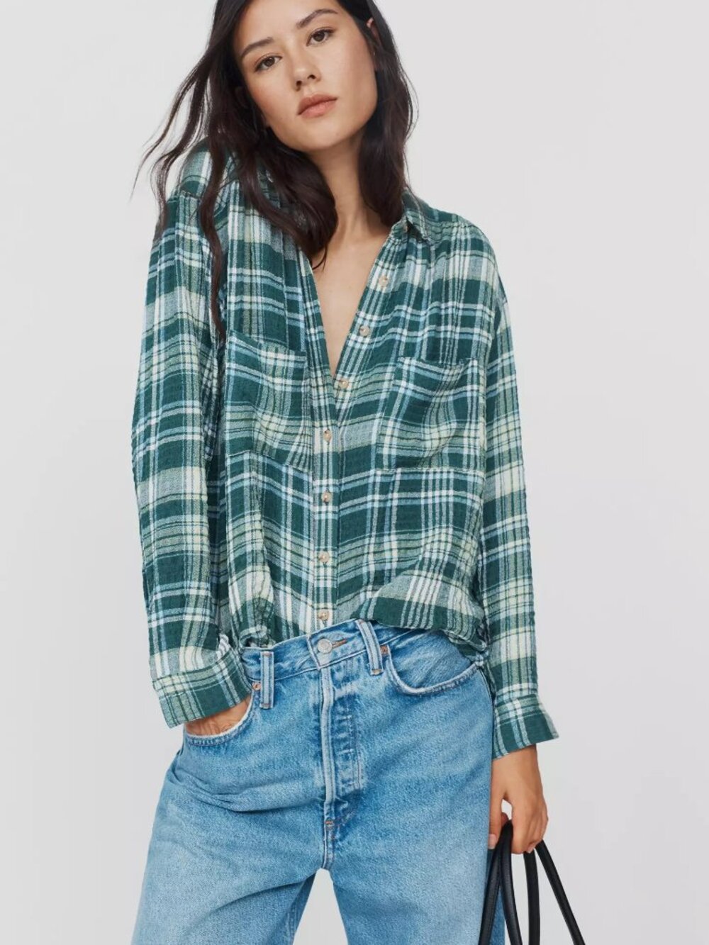 Pilcro Hadley Relaxed Plaid Buttondown Shirt size M